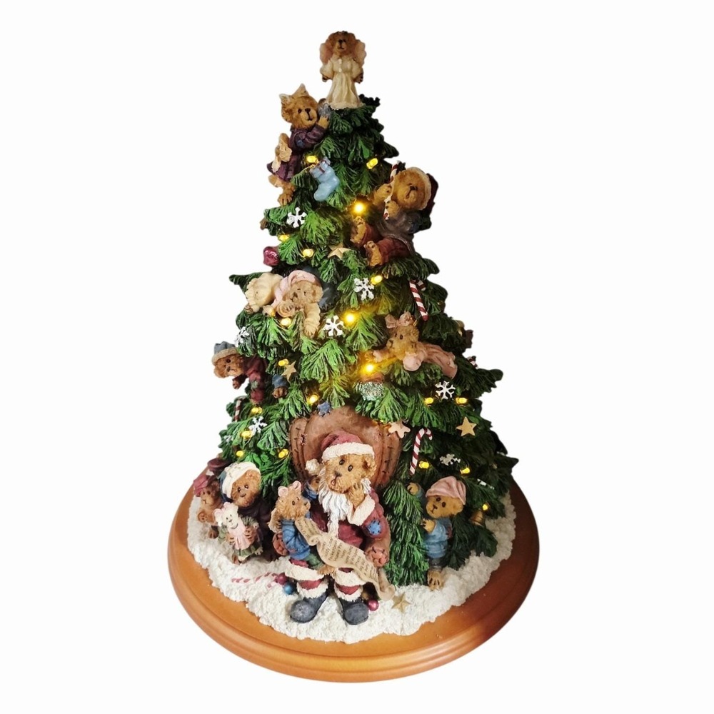 Danbury Mint Boyds Bears Christmas Tree Lighted Santa Bear Train Tested Works